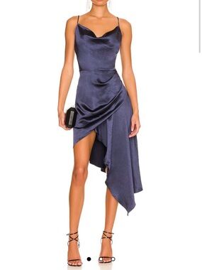 Elliatt Navy Satin High-Low Slip Dress